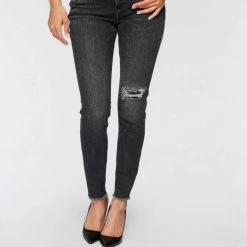 Coupon ✔️ MAC Skinny-fit-Jeans »Skinny Leather-Back« Vorne 👖 Jeans im Rücken Lederimitat und mit unterlegten Destroyed-Effekten 💯