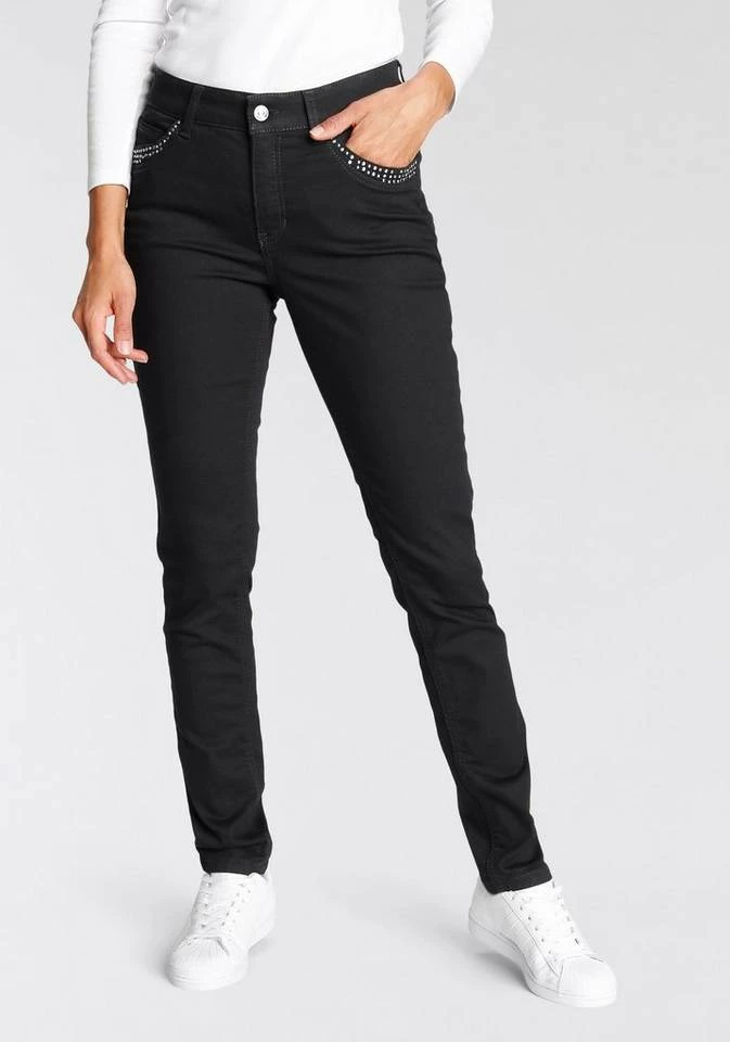 Bester Verkauf ✔️ MAC Slim-fit-Jeans »Melanie Pipe-Rivet« Cooler Nietenbesatz Black-black, Basic black used wash, Dark blue authentic used rinse, Mid blue commercial wash 🔥 – Bild 9