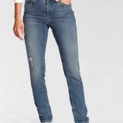 Bester Verkauf ✔️ MAC Slim-fit-Jeans »Melanie Pipe-Rivet« Cooler Nietenbesatz Black-black, Basic black used wash, Dark blue authentic used rinse, Mid blue commercial wash 🔥