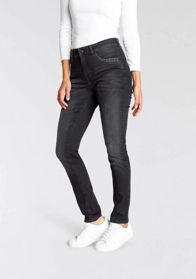 Bester Verkauf ✔️ MAC Slim-fit-Jeans »Melanie Pipe-Rivet« Cooler Nietenbesatz Black-black, Basic black used wash, Dark blue authentic used rinse, Mid blue commercial wash 🔥 – Bild 12