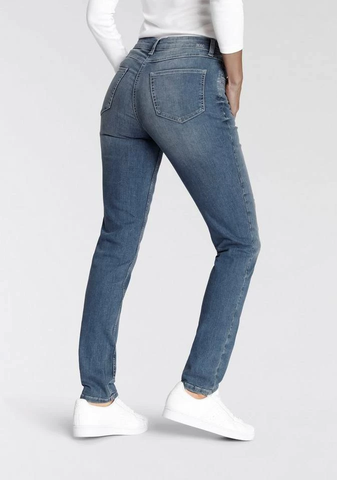 Bester Verkauf ✔️ MAC Slim-fit-Jeans »Melanie Pipe-Rivet« Cooler Nietenbesatz Black-black, Basic black used wash, Dark blue authentic used rinse, Mid blue commercial wash 🔥 – Bild 2