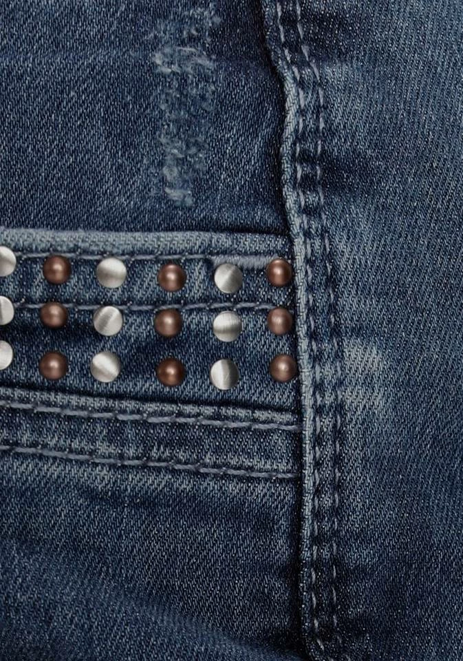 Bester Verkauf ✔️ MAC Slim-fit-Jeans »Melanie Pipe-Rivet« Cooler Nietenbesatz Black-black, Basic black used wash, Dark blue authentic used rinse, Mid blue commercial wash 🔥 – Bild 7